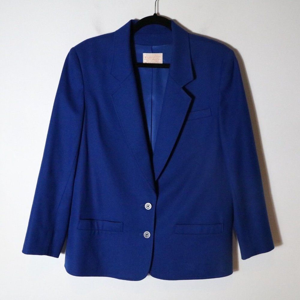 Pendleton Vintage Wool Royal‎ Blue Blazer Medium Large 2 Button Single Breasted